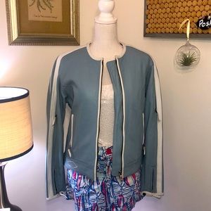 Power Trip Leather Motorcycle Jacket in Baby Blue SzM